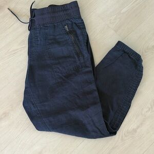 Women’s Athleta Navy Blue Cabo Linen Joggers Casual Pocket Pants Sz 8